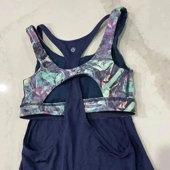 Lululemon All Sport Support Tank Navy Iridescent Multi Workout Bra Top Women's 2 - Picture 4 of 6